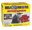 Boîte de 32 sacs à déchets ultra résistants de marque Maximum Entrepreneur, 3 MIL d'épaisseur, format 84 x 122 cm (33" x 48"), capacité de 159 L (42 gal), conçus pour une résistance maximale à la déchirure.