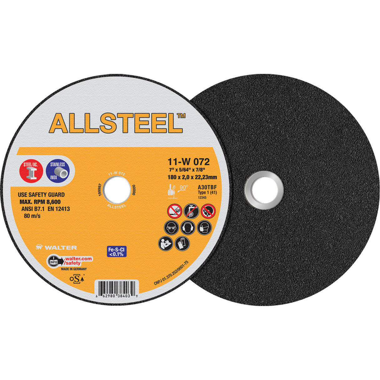 XPRS - Meule à tronçonner 7" Type 1 • gr A-30 • Arbre 7/8 po • 7 x 5/64 po