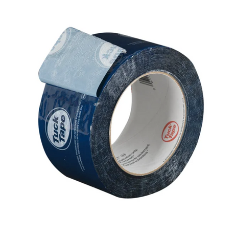 Rouleau de ruban adhésif Tuck Tape bleu, conçu pour une forte adhérence sur les surfaces froides ou humides, idéal pour les membranes pare-intempéries et les applications extérieures.