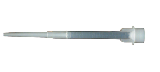 Buse de mélange XPRS HY/RE blanche allongée avec embout effilé et base évasée.