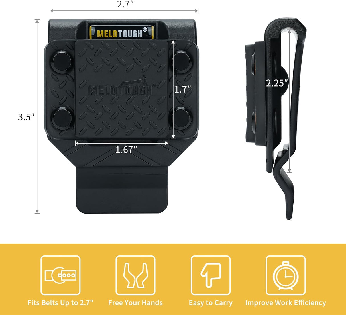 Porte-outils magnétique MELOTOUGH, schéma des dimensions (2,7 x 3,5 po)