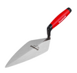 Truelle de maçonnerie avec lame en acier inoxydable et poignée ergonomique rouge noir.