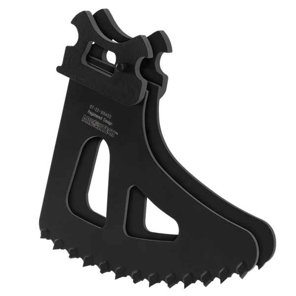 Black Arbortech carbide-tooth wood carving blade with curved profile, for angle grinder