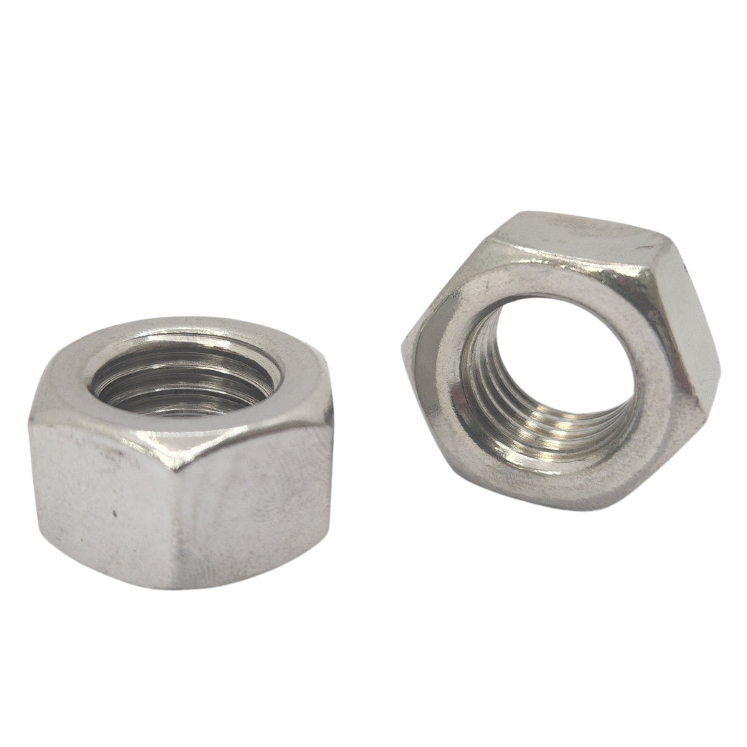 Two stainless steel hex nuts