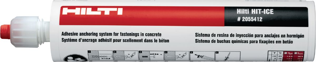 Hilti HIT-ICE adhesive anchoring cartridge with red and white label, for fastenings in concrete