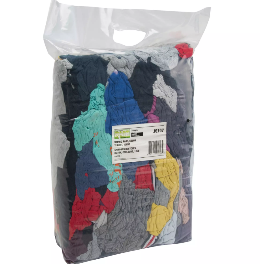 Sac transparent contenant des chiffons de coton recyclés colorés 10 lbs pour nettoyage industriel – Chiffons de coton recyclés 10 lbs