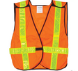 Gilet de sécurité haute visibilité de couleur orange avec bandes réfléchissantes jaunes en croix, fabriqué par Zenith.