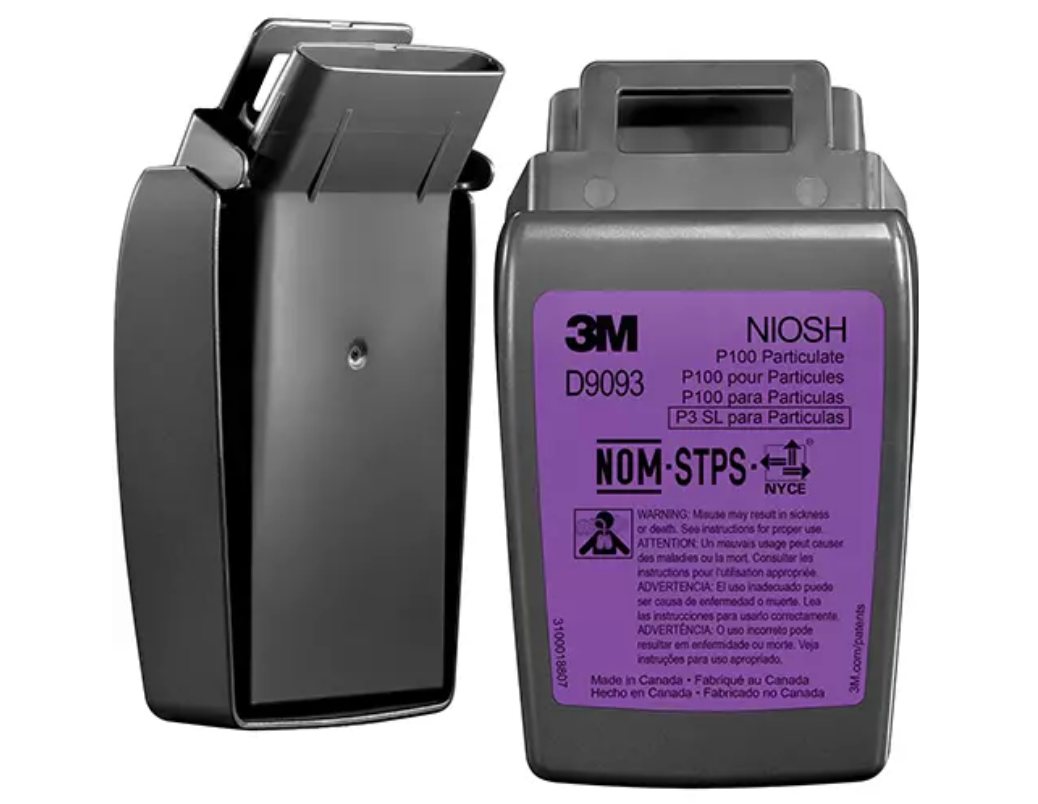 3M – Filtre P100 à coquille rigide contre les particules (paquet de 2) avec étiquette de conformité NIOSH et instructions.