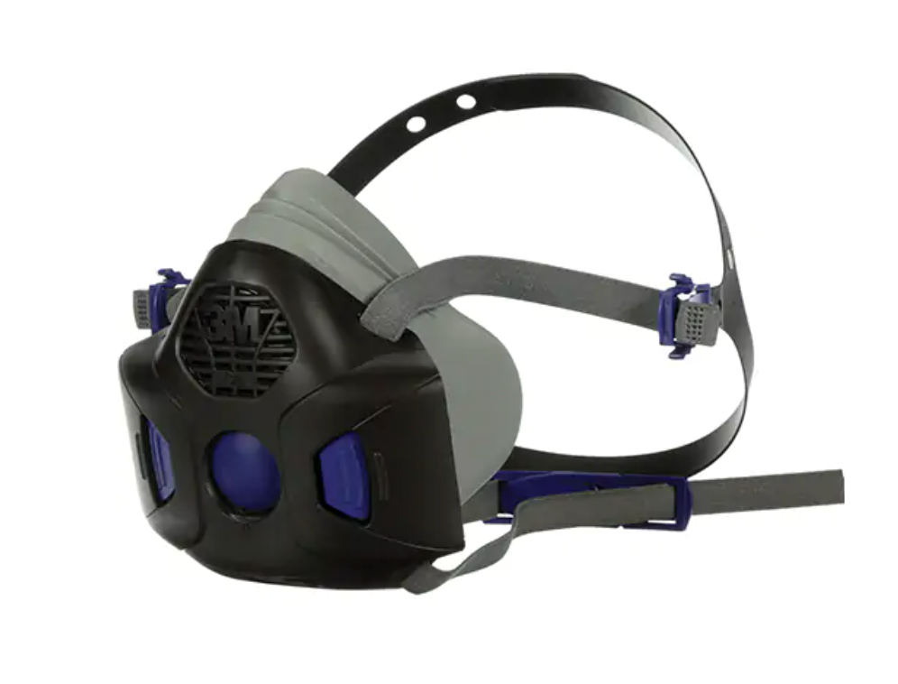 Demi masque 3M avec membrane phonique, système Secure ClickMC et filtration avancée pour confort et protection optimale.