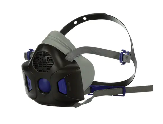 Demi masque 3M avec membrane phonique, système Secure ClickMC et filtration avancée pour confort et protection optimale.