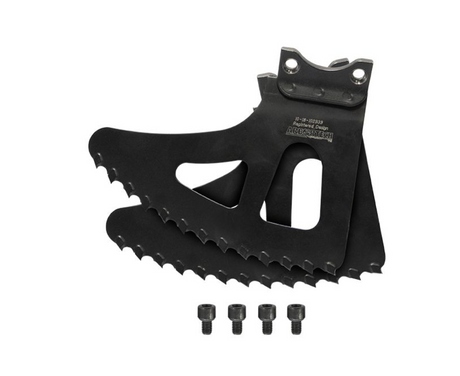 Ensemble de lames courbes Arbortech avec fixation et vis incluses, conçu pour des coupes précises dans le bois lors de travaux de sculpture ou de menuiserie spécialisée.