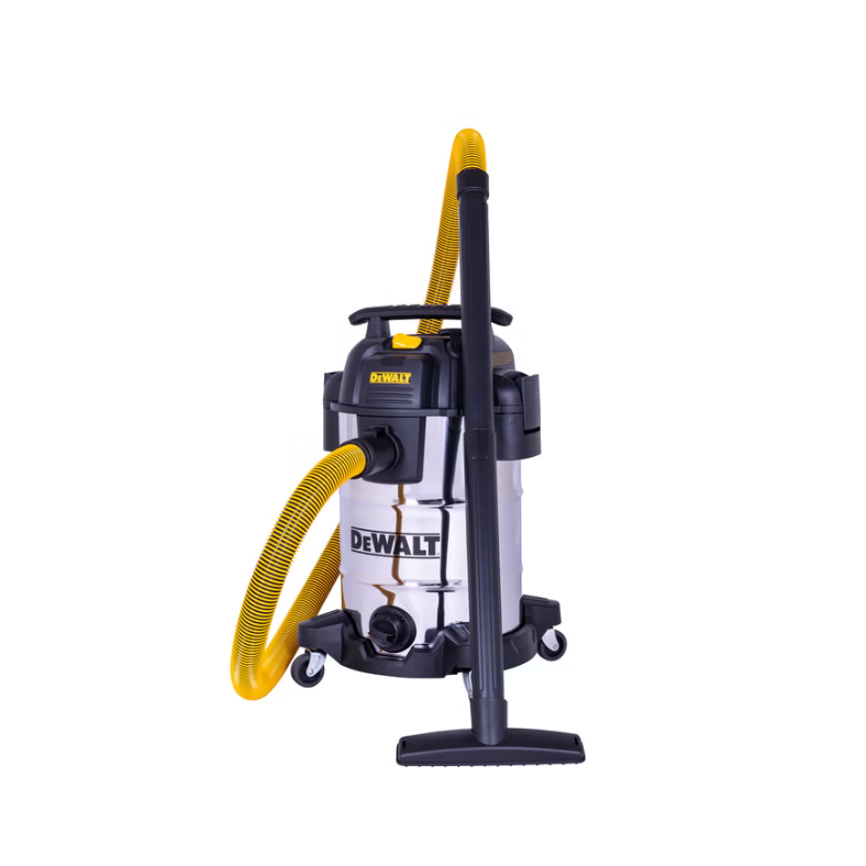 Aspirateur eau et poussière DeWalt avec tuyau jaune et tube d'aspiration