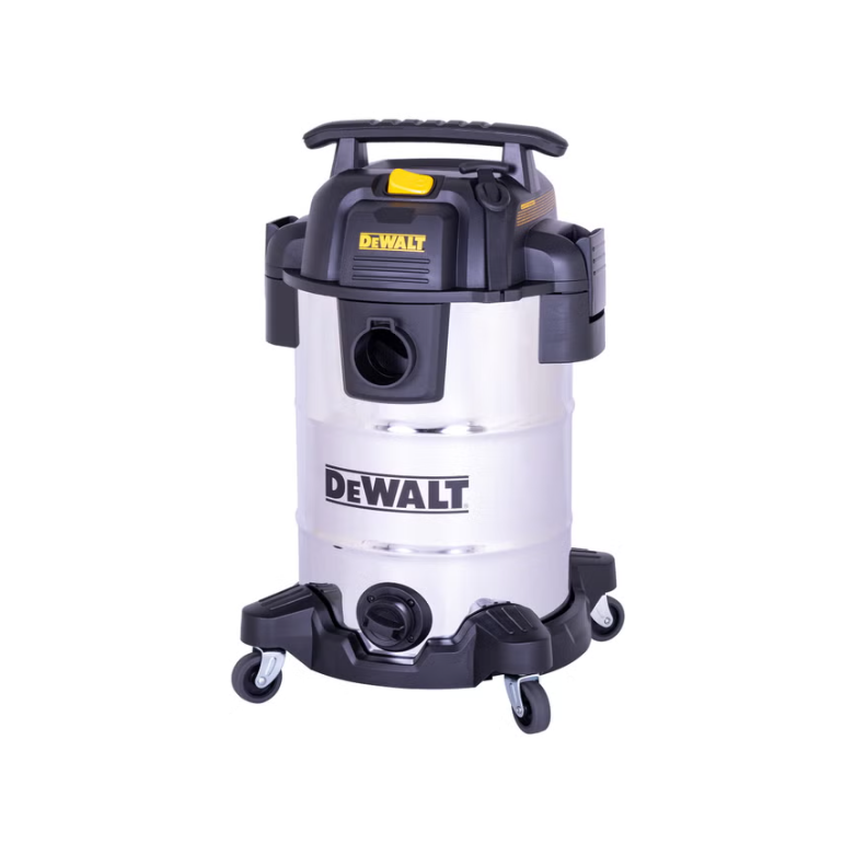 Aspirateur eau et poussière DeWalt en acier inoxydable sur roulettes