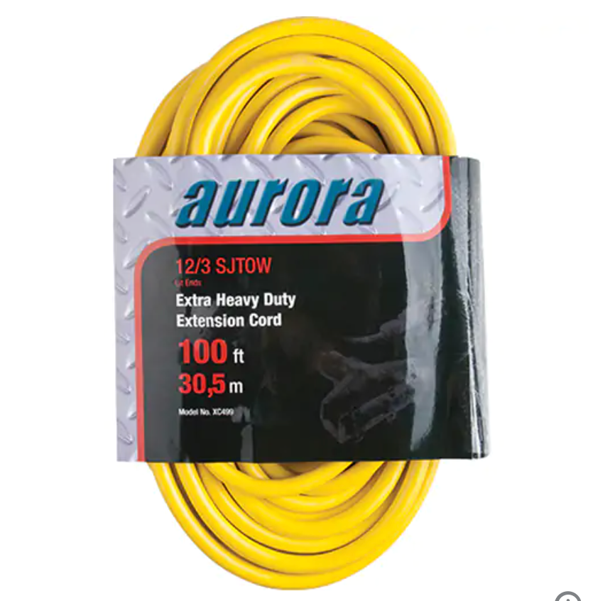 Cordon rallonge en vinyle avec indicateur lumineux, Extérieur, SJTOW, AWG 12/3, 15 A, 3 prise(s) jaune robuste.