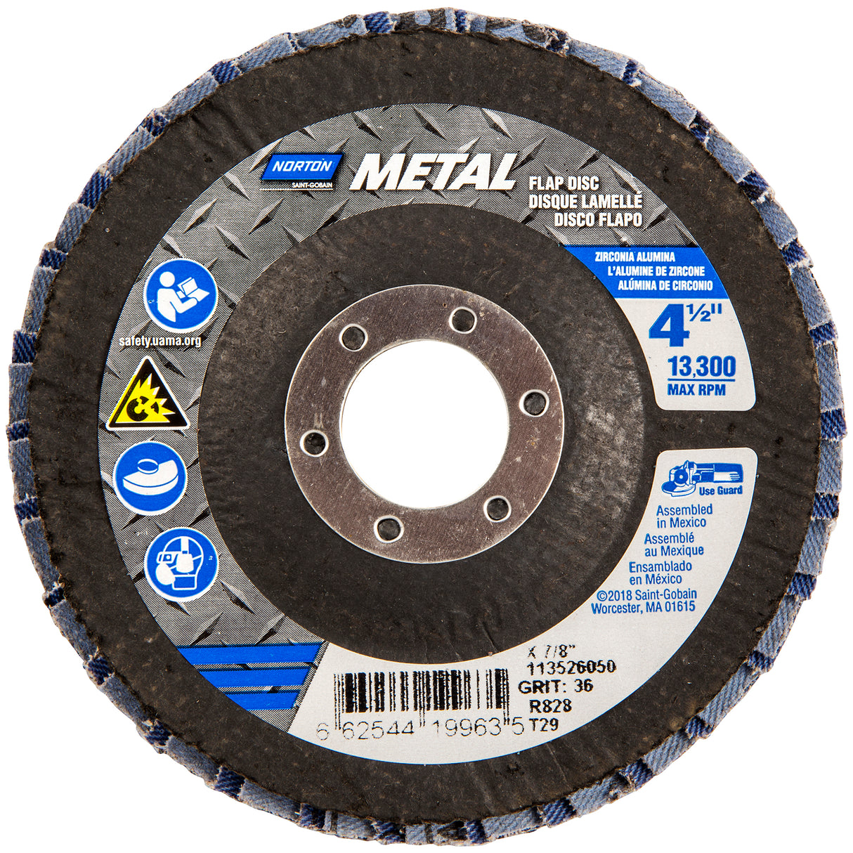 Norton Metal flap disc, 4-1/2 in, grit 36, for metal grinding