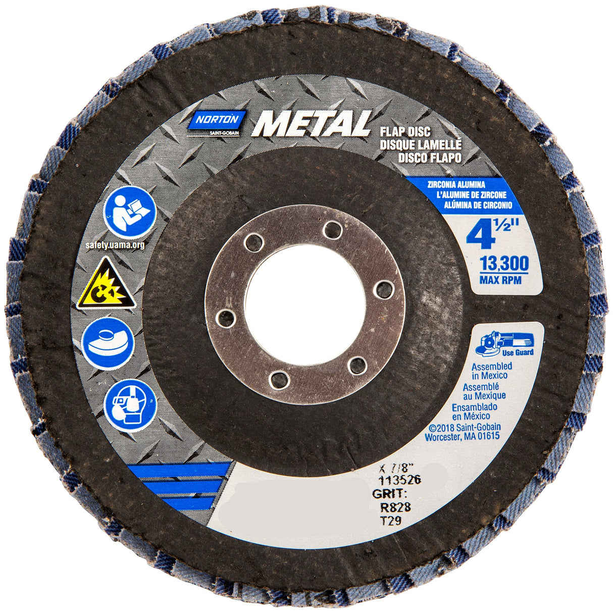 Norton Metal flap disc, 4-1/2 in, grit 36, for metal grinding