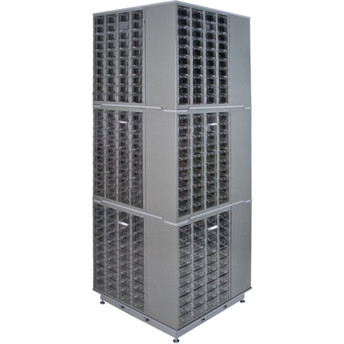 Armoire industrielle robuste avec carrousel à tiroirs, Acier, 480 tiroirs, 27" la x 27" p x 80" h, Gris - CF408