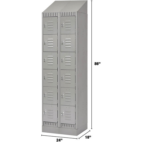 Lockers, 6 levels, Block of 2, 24" x 18" x 86", Steel, Gray, Disassembled - FL413