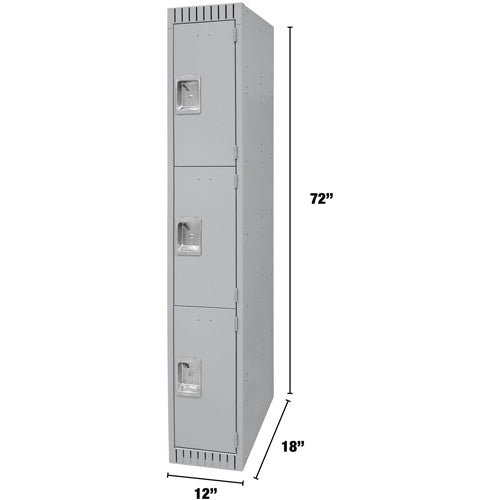 Lockers, 3 tiers, 12" x 18" x 72", Steel, Gray, Knocked down - FN472