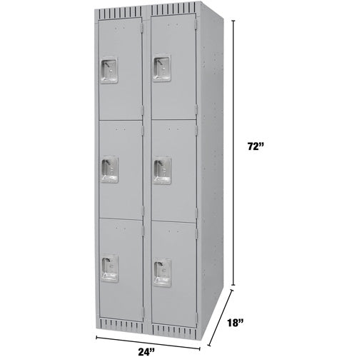 Lockers, 3 levels, Block of 2, 24" x 18" x 72", Steel, Gray, Disassembled - FN473