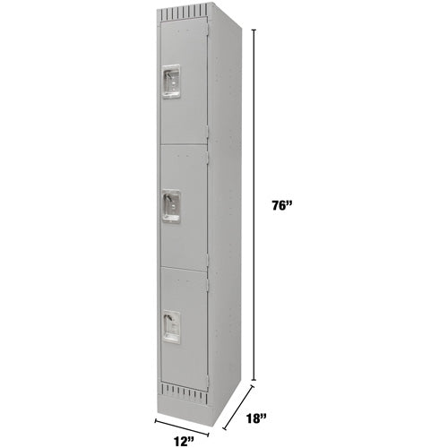 Lockers, 3 tiers, 12" x 18" x 76", Steel, Gray, Knocked down - FN667