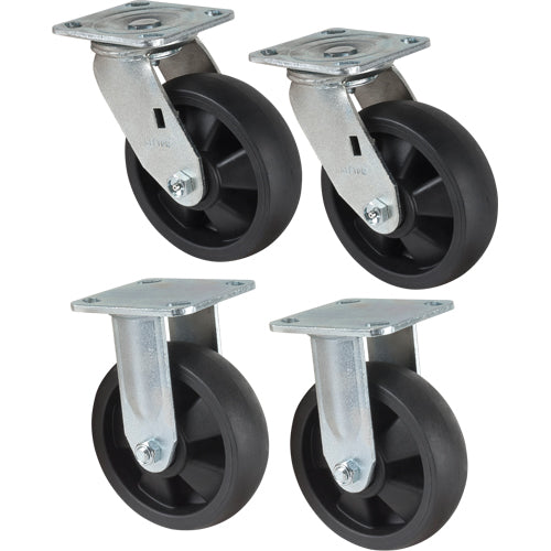 Jeu de roulettes, Fixe/Pivotant, 6" (152,4 mm), Nylon, 2400 lb (1089 kg) - MD338