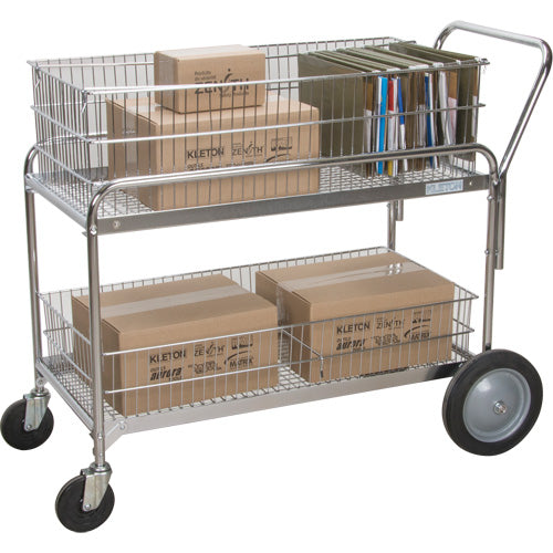 Wire Mesh Mail Cart, 250 lb Capacity, Chrome, 23" D x 42" W x 38" H, Chrome - MO843