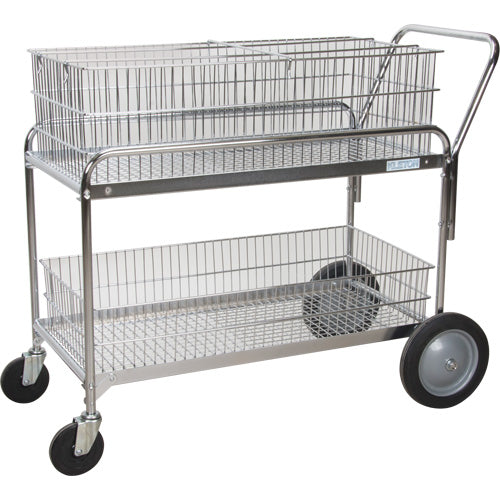 Wire Mesh Mail Cart, 250 lb Capacity, Chrome, 23" D x 42" W x 38" H, Chrome - MO843