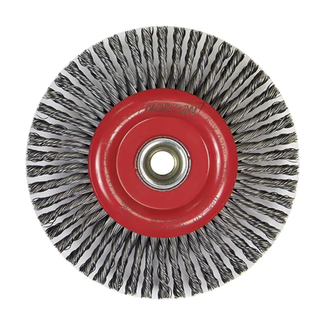 XPRS - Brosse à fils noués pour cordons de soudure, Dia. 6-7/8'', Fils 0,02", Arbre 5/8"-11, Acier