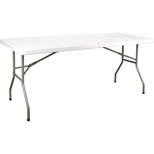 Table se pliant en deux, Rectangulaire, 72" l x 30" la, Polyéthylène, Blanc - ON601