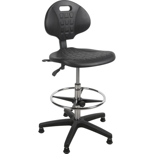 Tabouret robuste et ergonomique, Stationnaire, Ajustable, 39” - 48”, Polyuréthane Siège, Noir - OR066