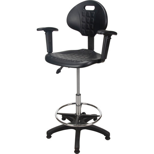 Tabouret ergonomique robuste avec accoudoirs réglables, Stationnaire, Ajustable, 39" - 48", Polyuréthane Siège, Noir - OR333