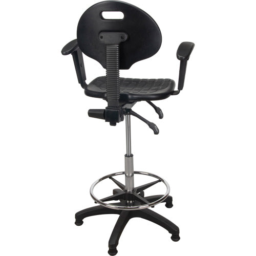 Tabouret ergonomique robuste avec accoudoirs réglables, Stationnaire, Ajustable, 39" - 48", Polyuréthane Siège, Noir - OR333