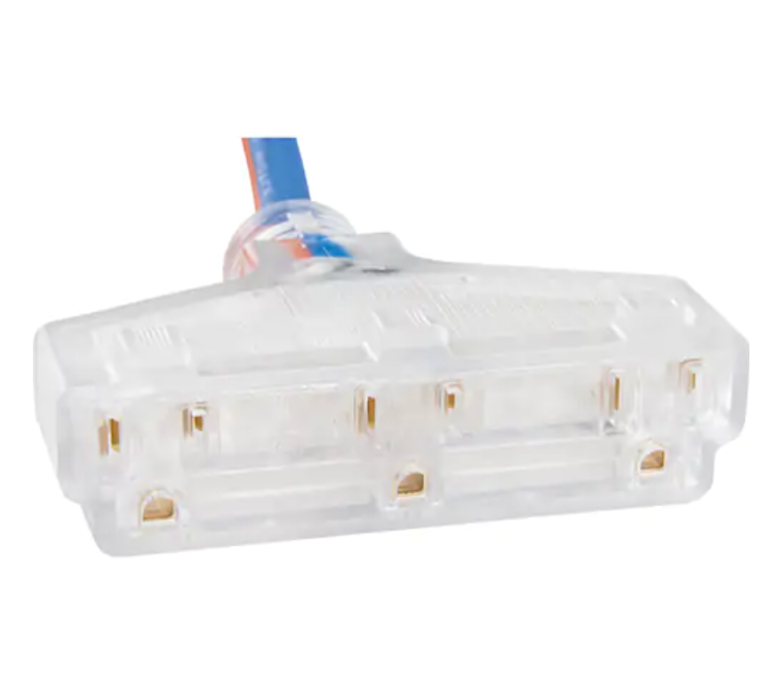 Cordon rallonge en caoutchouc TPE avec indicateur lumineux, Toutes saisons, SJEOW, AWG 12/3, 15 A, 3 prise(s) transparent.