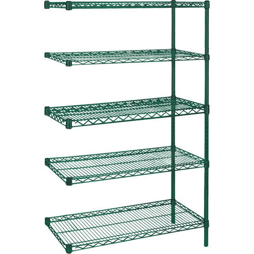 Étagères robustes en treillis métallique au fini époxy vert, Ensemble de Ajout, 5 Tablettes, 72" la x 86" h x 24" p - RN128