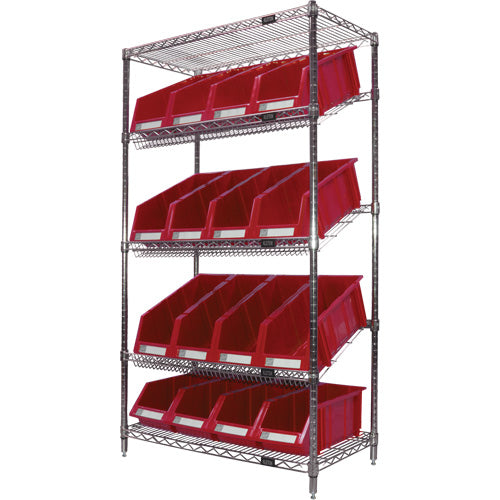 Étagère en treillis métallique à tablettes inclinées avec bacs, Tiers 5, 36" la x 63" h x 18" p - RN661