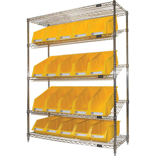 Étagère en treillis métallique à tablettes inclinées avec bacs, Tiers 5, 48" la x 63" h x 18" p - RN663