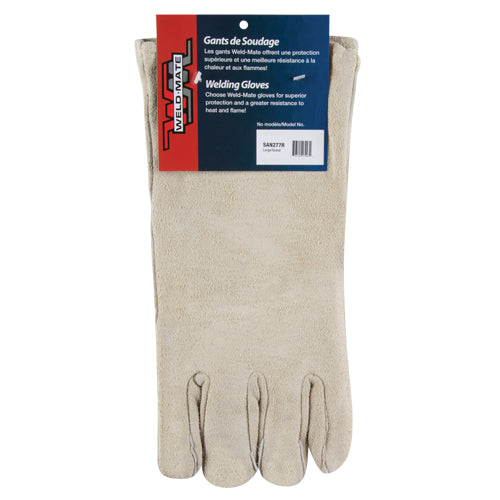 Premium Welding Gloves, Split Cowhide, Size Large - SAN277R