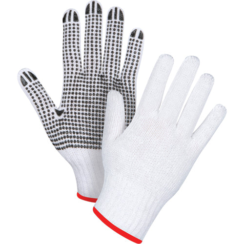 Gants tricotés à pois en poly/coton, un côté, calibre 7, qualité standard