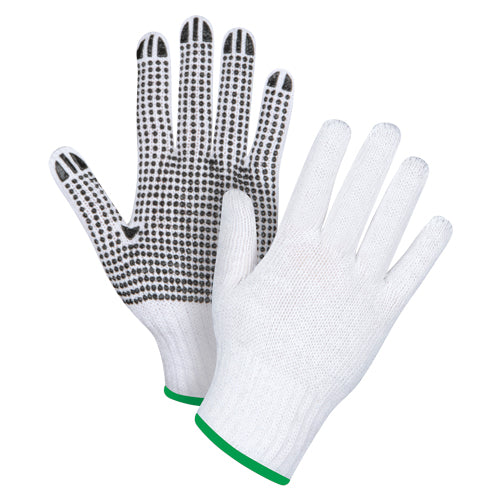 Gants tricotés à pois en poly/coton, un côté, calibre 7, qualité standard