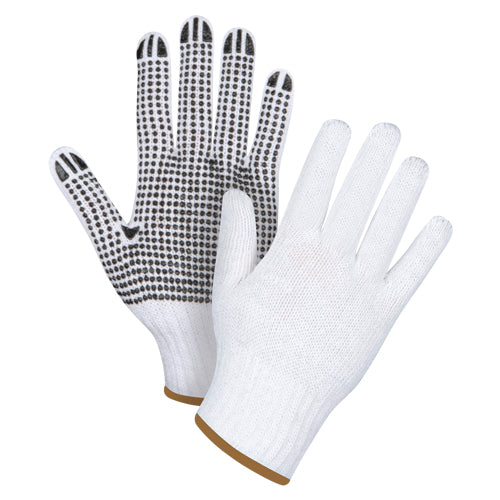 Gants tricotés à pois en poly/coton, un côté, calibre 7, qualité standard