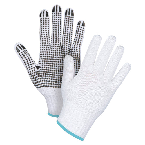 Gants tricotés à pois en poly/coton, un côté, calibre 7, qualité standard