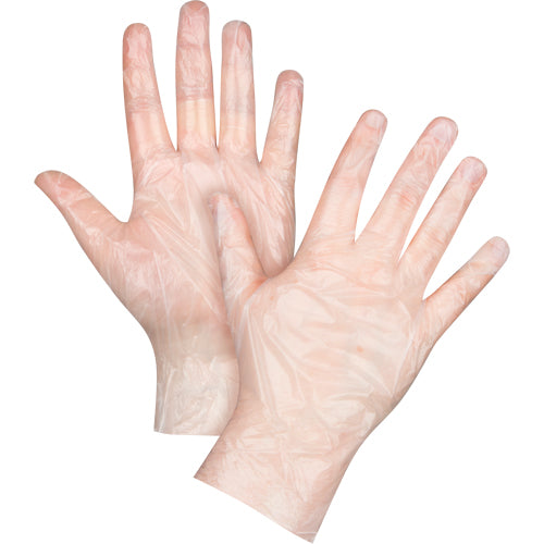 Gants jetables économiques en polyéthylène 1 mil, sans poudre, transparents