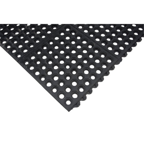 Tapis modulaire antifatigue, Nid d'abeilles, 3' x 3' x 1/2", Noir, Caoutchouc naturel - SDL865