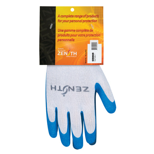 Seamless knitted natural rubber coated gloves with latex coating, 10 gauge, polyester/cotton shell