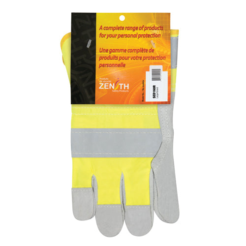 Gants d'ajusteur haute visibilité, Grand, Paume en Cuir de vache refendu, Doublure en Coton - SED160R