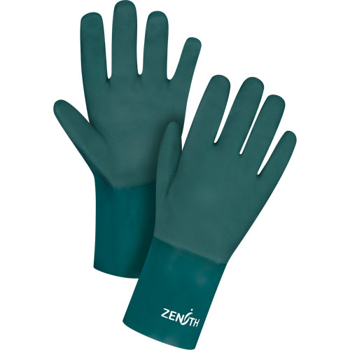 Green double-coated PVC gloves with cotton jersey lining, 70 mils