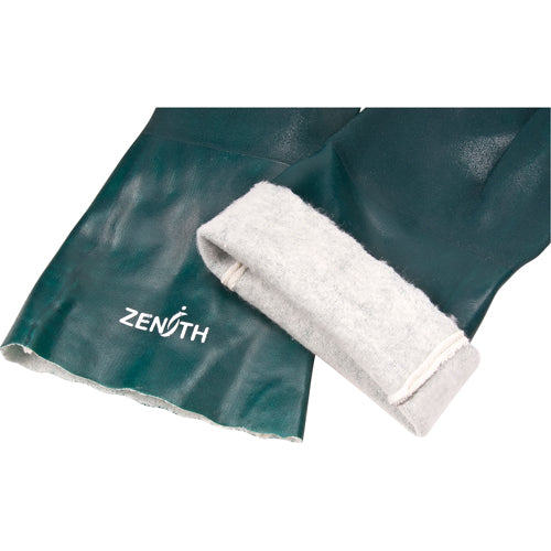 Green double-coated PVC gloves with cotton jersey lining, 70 mils