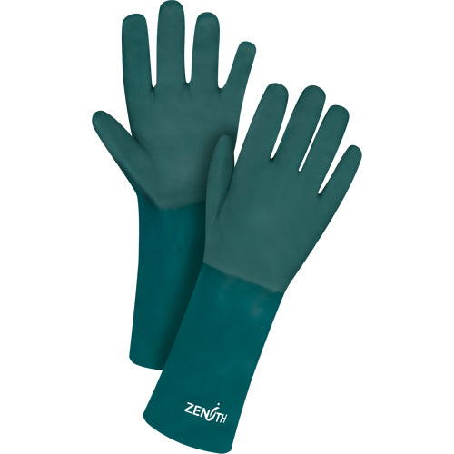 Green double-coated PVC gloves with cotton jersey lining, 70 mils