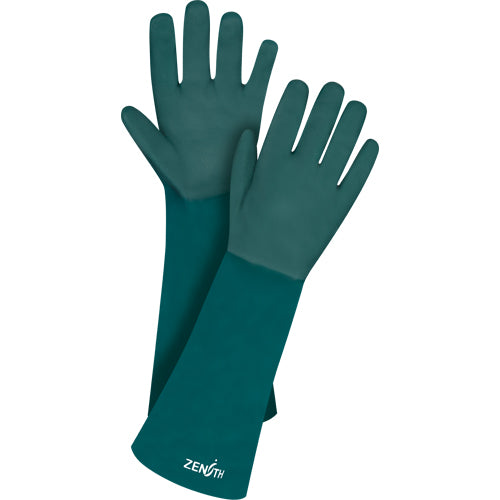 Green double-coated PVC gloves with cotton jersey lining, 70 mils